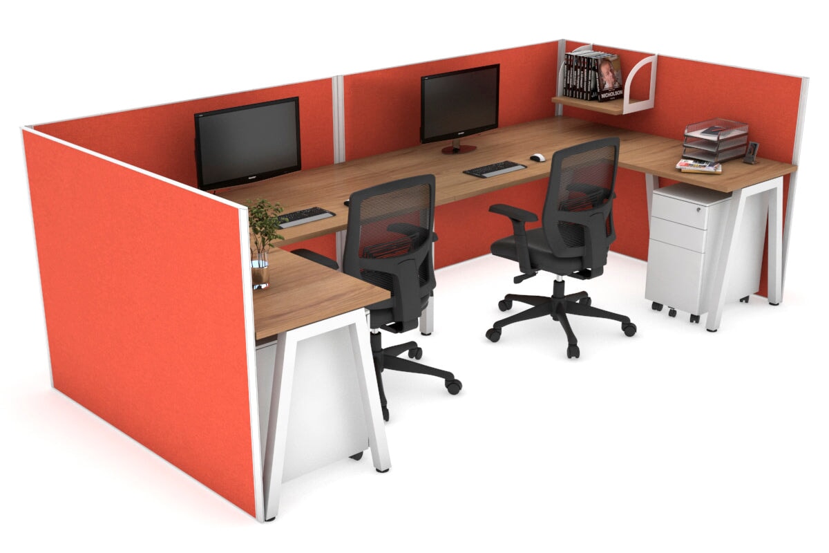 Quadro A Leg 2 Person Corner Workstations - U Configuration - White Frame [1600L x 1800W with Cable Scallop] Jasonl salvage oak squash orange none