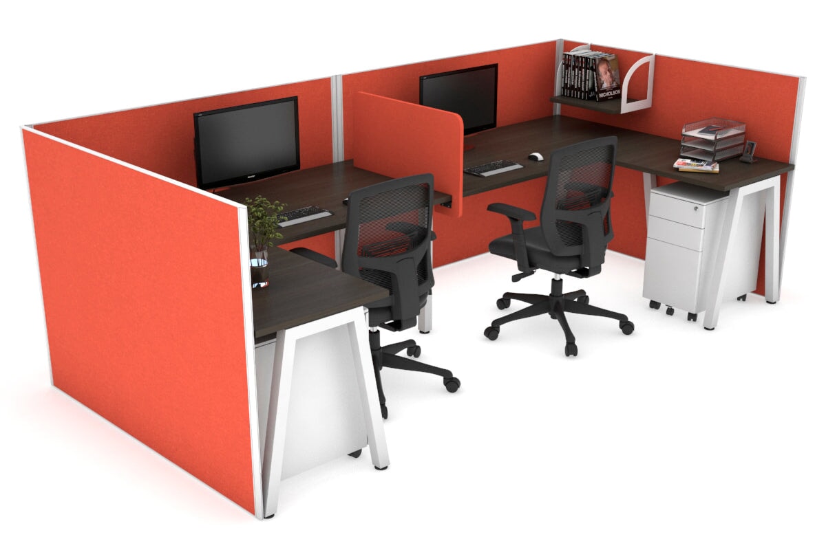 Quadro A Leg 2 Person Corner Workstations - U Configuration - White Frame [1600L x 1800W with Cable Scallop] Jasonl dark oak squash orange biscuit panel