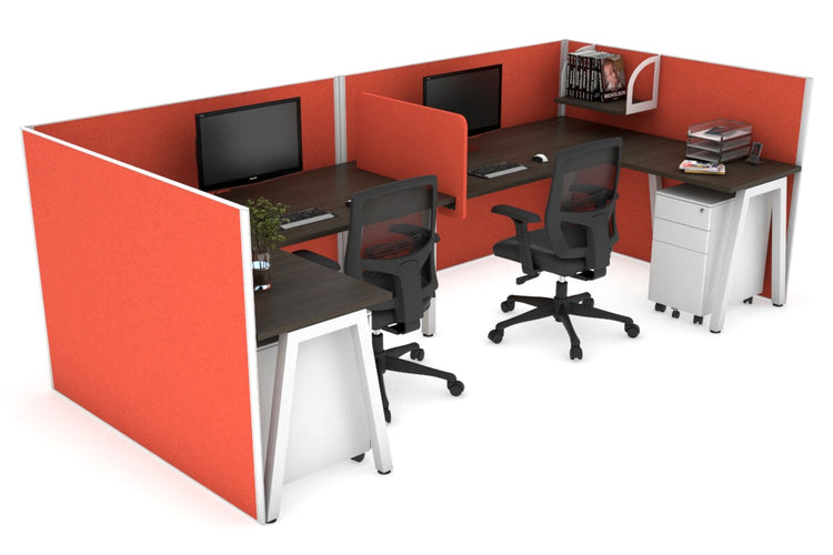 Quadro A Leg 2 Person Corner Workstations - U Configuration - White Frame [1600L x 1800W with Cable Scallop] Jasonl dark oak squash orange biscuit panel