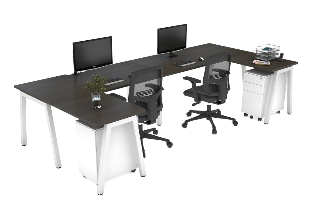 Quadro A Legs 2 Person Corner Workstation - U Configuration - White Frame [1600L x 1800W with Cable Scallop]-dark oak none none