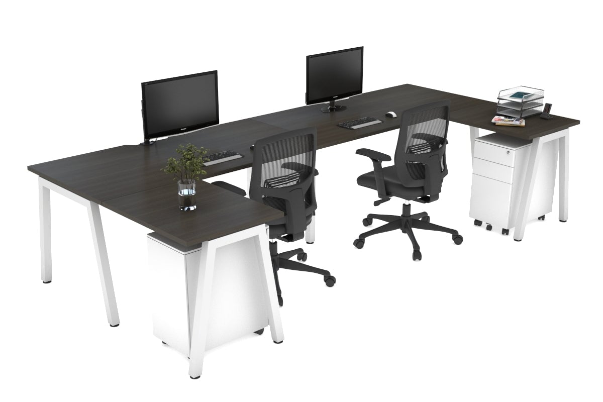 Quadro A Leg 2 Person Corner Workstations - U Configuration - White Frame [1600L x 1800W with Cable Scallop] Jasonl dark oak none none