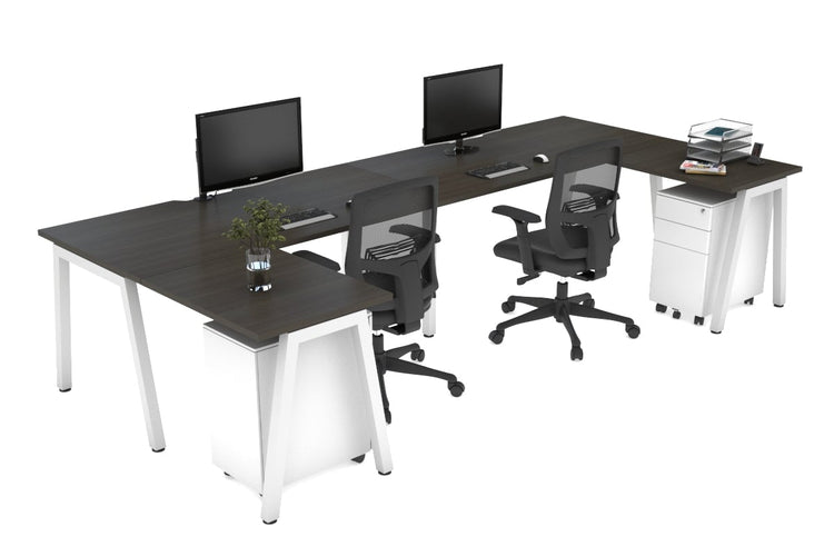 Quadro A Leg 2 Person Corner Workstations - U Configuration - White Frame [1600L x 1800W with Cable Scallop] Jasonl dark oak none none