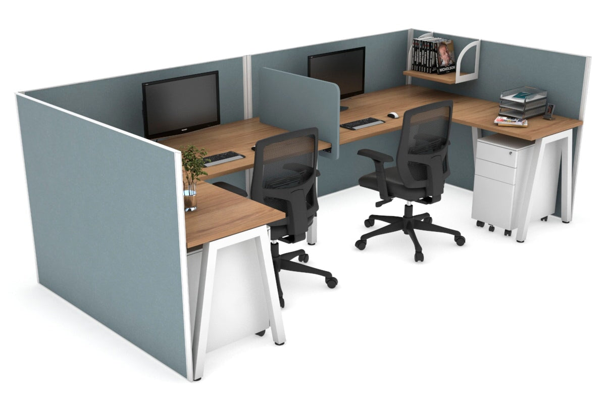 Quadro A Leg 2 Person Corner Workstations - U Configuration - White Frame [1600L x 1800W with Cable Scallop] Jasonl salvage oak cool grey biscuit panel