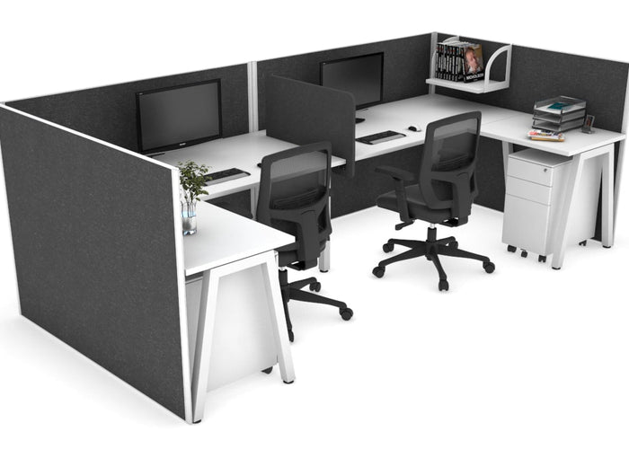 Quadro A Leg 2 Person Corner Workstations - U Configuration - White Frame [1600L x 1800W with Cable Scallop] Jasonl white moody charcoal biscuit panel