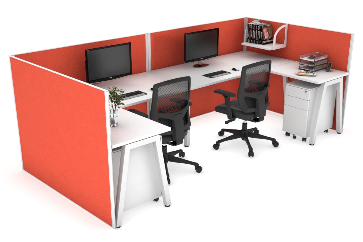 Quadro A Leg 2 Person Corner Workstations - U Configuration - White Frame [1600L x 1800W with Cable Scallop] Jasonl white squash orange none