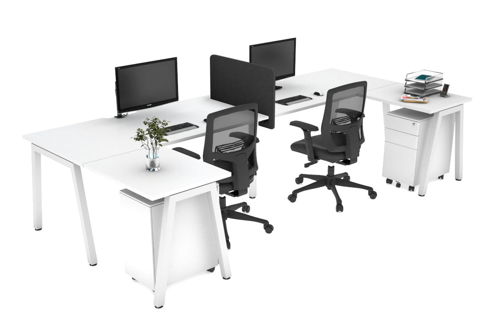 Quadro A Legs 2 Person Corner Workstation - U Configuration - White Frame [1600L x 1800W with Cable Scallop]-white none biscuit panel