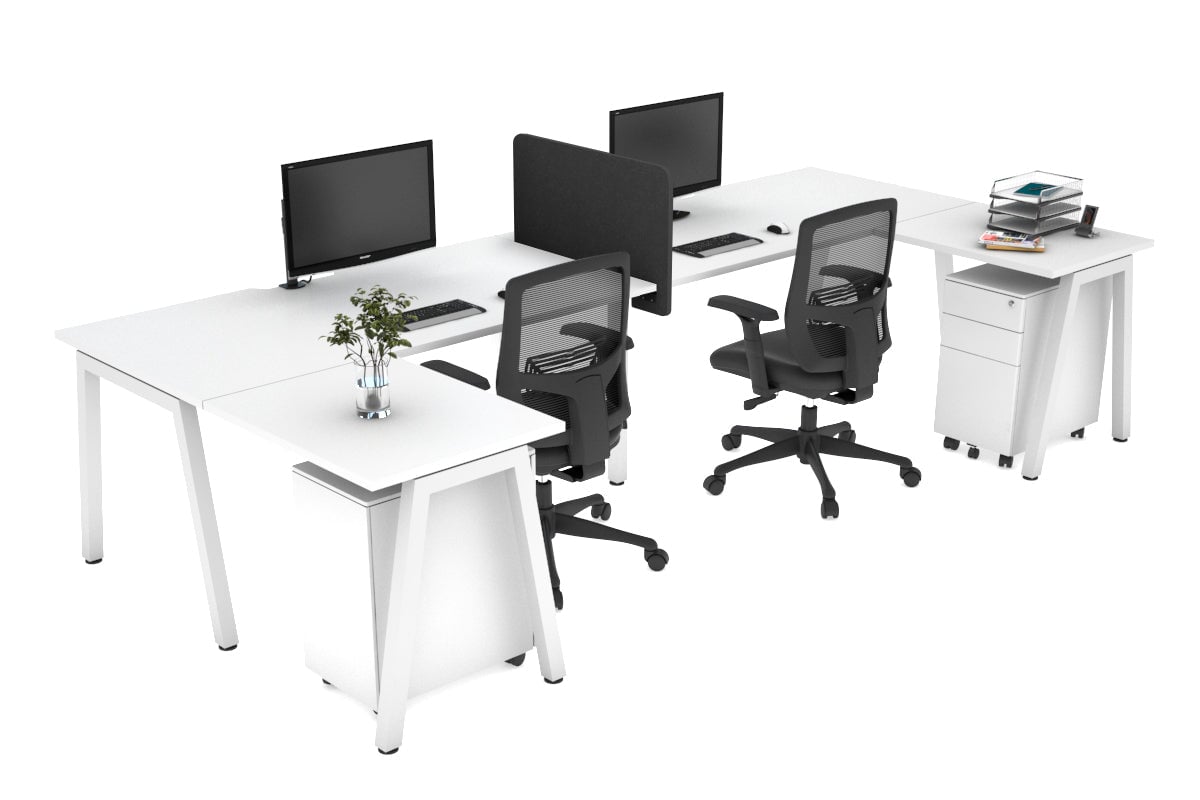 Quadro A Leg 2 Person Corner Workstations - U Configuration - White Frame [1600L x 1800W with Cable Scallop] Jasonl white none biscuit panel