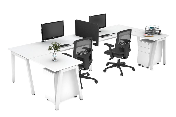 Quadro A Leg 2 Person Corner Workstations - U Configuration - White Frame [1600L x 1800W with Cable Scallop] Jasonl white none biscuit panel