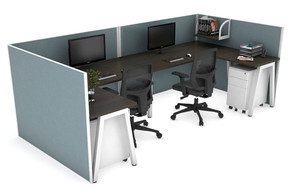 Quadro A Legs 2 Person Corner Workstation - U Configuration - White Frame [1600L x 1800W with Cable Scallop]-dark oak cool grey none