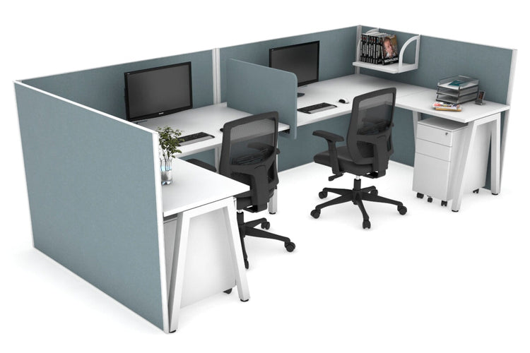Quadro A Leg 2 Person Corner Workstations - U Configuration - White Frame [1800L x 1800W with Cable Scallop] Jasonl white cool grey biscuit panel