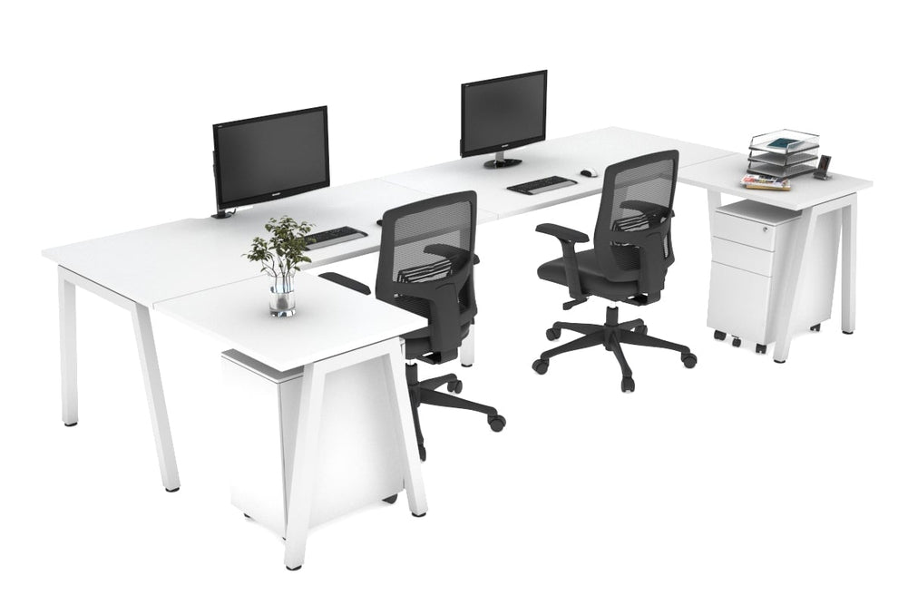 Quadro A Legs 2 Person Corner Workstation - U Configuration - White Frame [1800L x 1800W with Cable Scallop]-white none none
