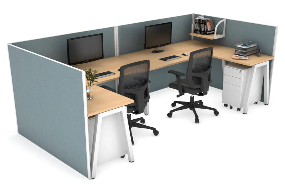 Quadro A Legs 2 Person Corner Workstation - U Configuration - White Frame [1800L x 1800W with Cable Scallop]-maple cool grey none
