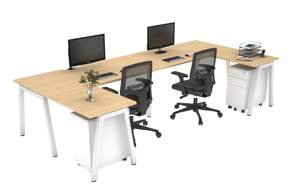 Quadro A Legs 2 Person Corner Workstation - U Configuration - White Frame [1800L x 1800W with Cable Scallop]-maple none none