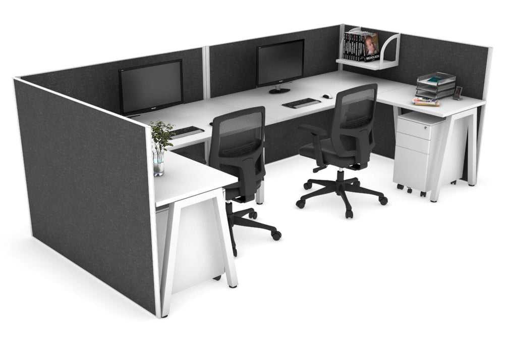 Quadro A Legs 2 Person Corner Workstation - U Configuration - White Frame [1800L x 1800W with Cable Scallop]-white moody charcoal none