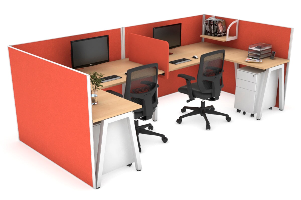 Quadro A Leg 2 Person Corner Workstations - U Configuration - White Frame [1800L x 1800W with Cable Scallop] Jasonl maple squash orange biscuit panel