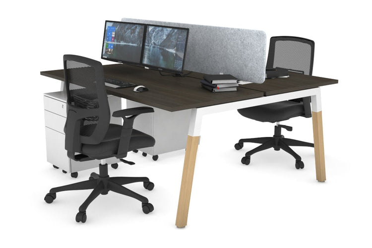 Quadro A Leg 2 Person Office Workstations - Wood Leg Cross Beam [1200L x 700W] Jasonl white leg dark oak light grey echo panel (400H x 1200W)