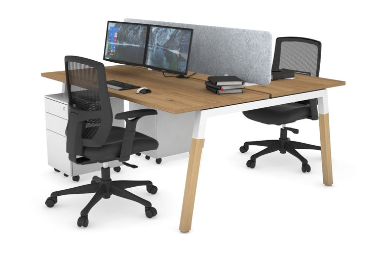 Quadro A Leg 2 Person Office Workstations - Wood Leg Cross Beam [1200L x 700W] Jasonl white leg salvage oak light grey echo panel (400H x 1200W)