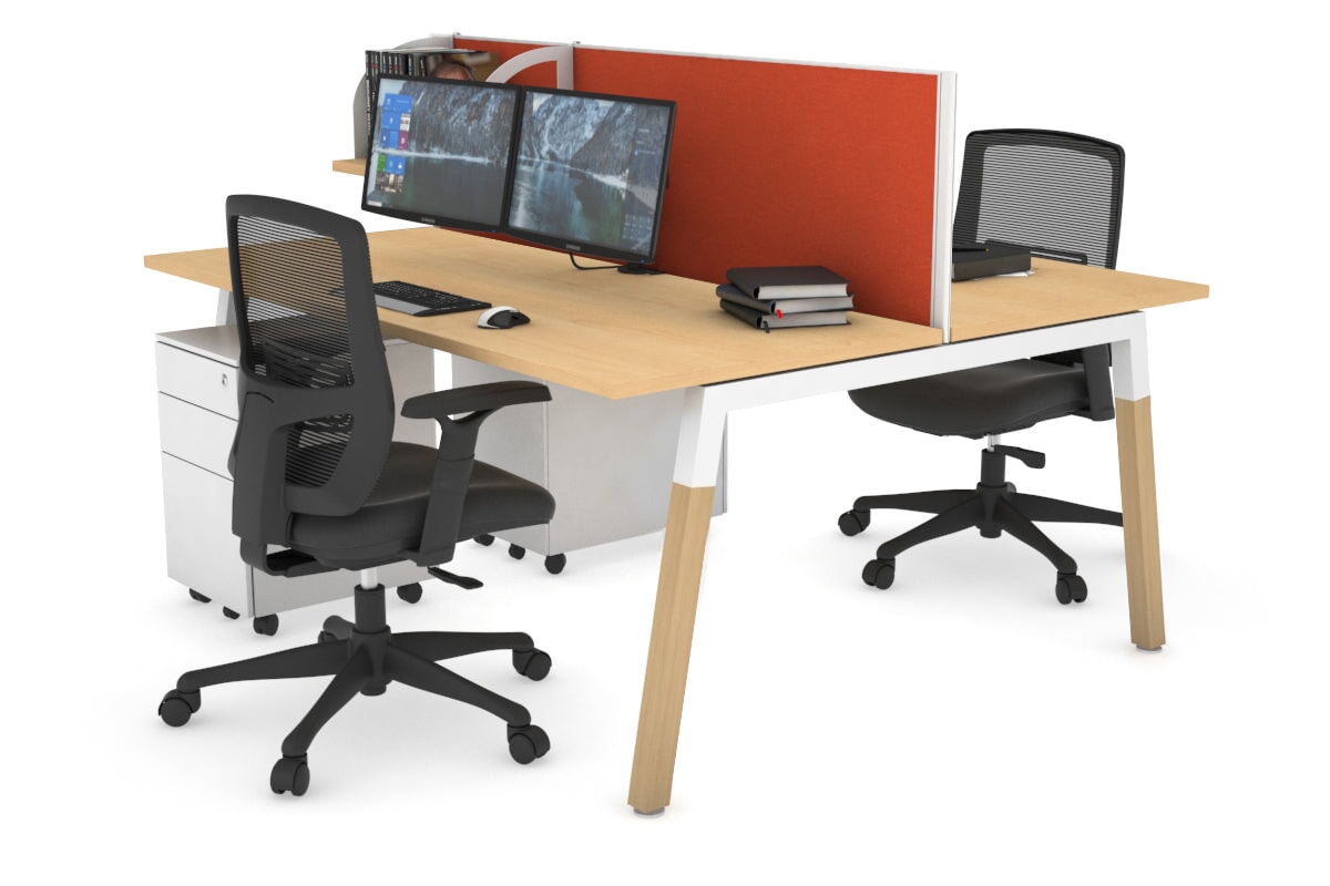 Quadro A Leg 2 Person Office Workstations - Wood Leg Cross Beam [1200L x 700W] Jasonl white leg maple orange squash (500H x 1200W)