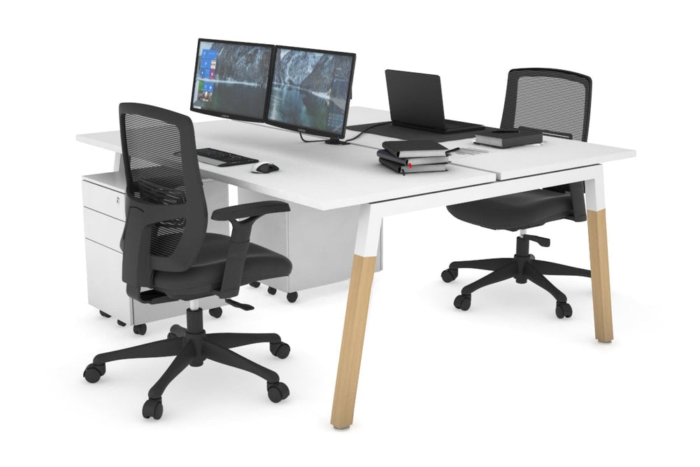 Quadro A Legs 2 Person Office Workstation - Wood Legs Cross Beam [1200L x 700W]-white leg white none