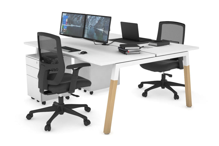 Quadro A Leg 2 Person Office Workstations - Wood Leg Cross Beam [1200L x 700W] Jasonl white leg white none