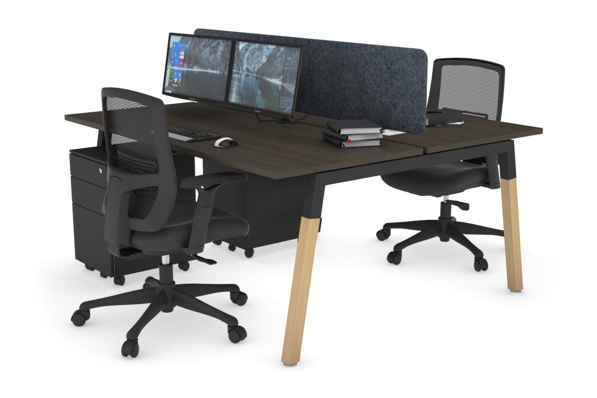 Quadro A Leg 2 Person Office Workstations - Wood Leg Cross Beam [1200L x 700W] Jasonl black leg dark oak dark grey echo panel (400H x 1200W)