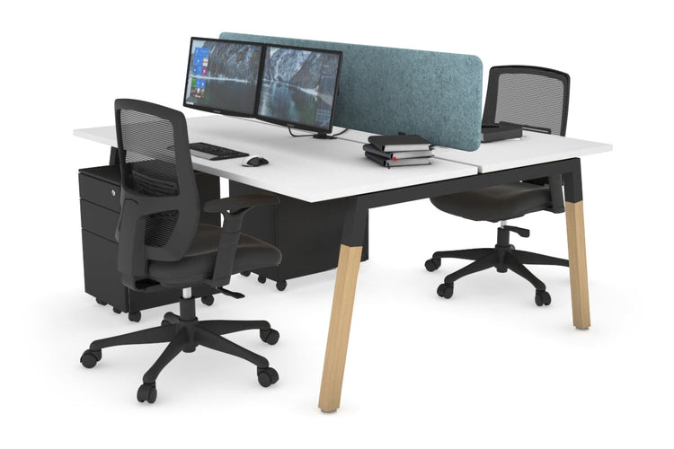 Quadro A Leg 2 Person Office Workstations - Wood Leg Cross Beam [1200L x 700W] Jasonl black leg white blue echo panel (400H x 1200W)