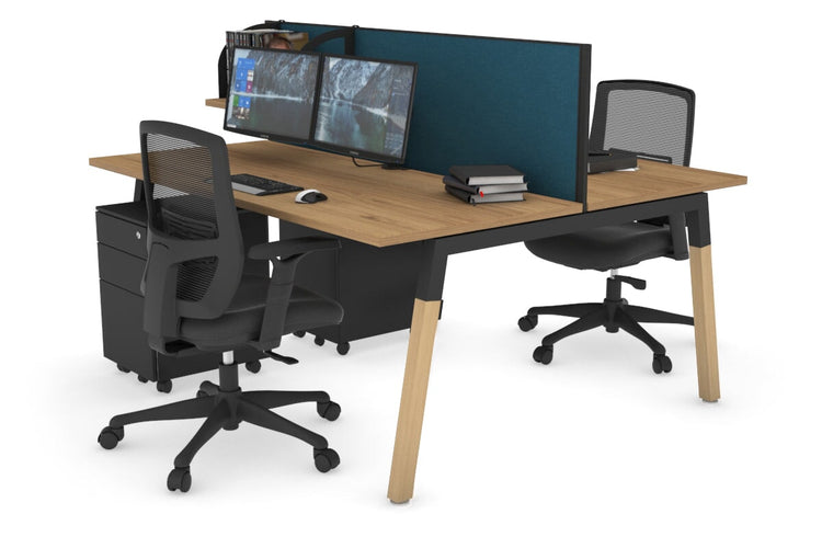 Quadro A Leg 2 Person Office Workstations - Wood Leg Cross Beam [1200L x 700W] Jasonl black leg salvage oak deep blue (500H x 1200W)