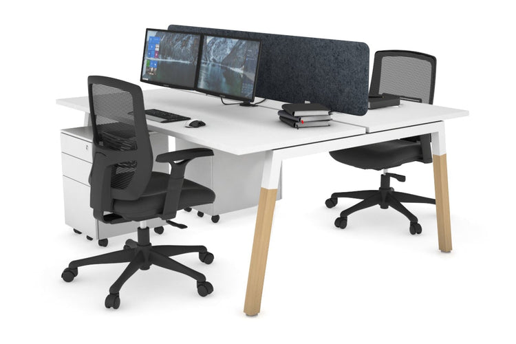 Quadro A Leg 2 Person Office Workstations - Wood Leg Cross Beam [1200L x 700W] Jasonl white leg white dark grey echo panel (400H x 1200W)