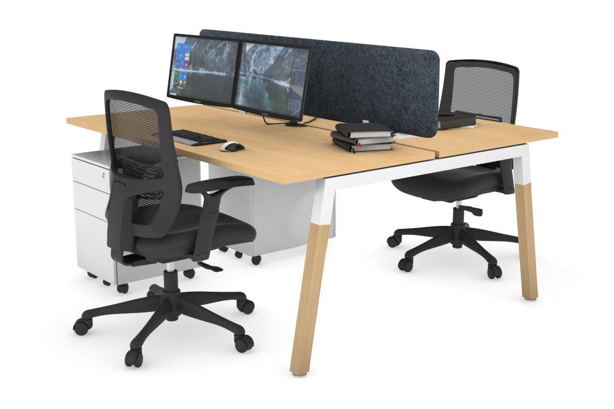 Quadro A Leg 2 Person Office Workstations - Wood Leg Cross Beam [1200L x 700W] Jasonl white leg maple dark grey echo panel (400H x 1200W)