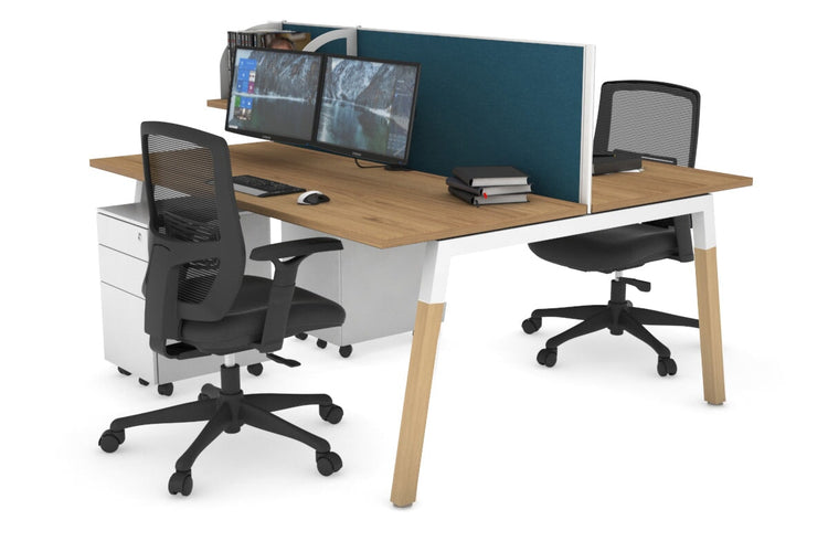 Quadro A Leg 2 Person Office Workstations - Wood Leg Cross Beam [1200L x 700W] Jasonl white leg salvage oak deep blue (500H x 1200W)