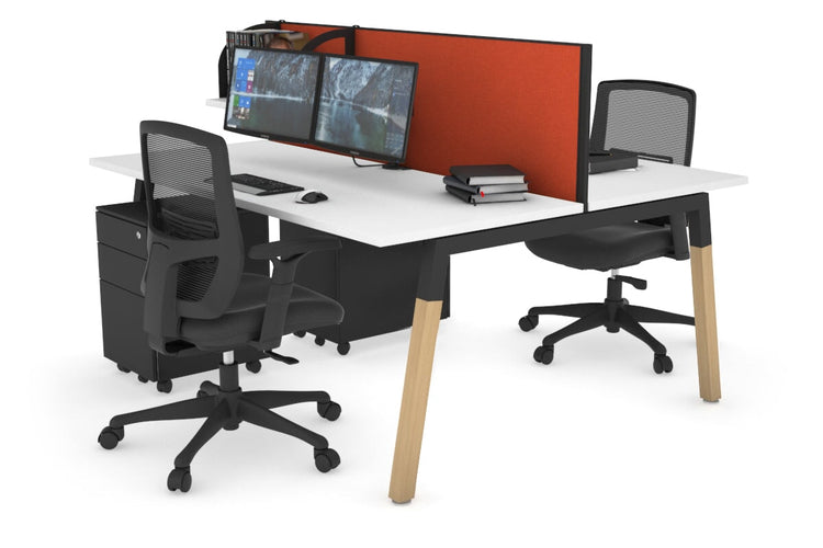 Quadro A Leg 2 Person Office Workstations - Wood Leg Cross Beam [1200L x 700W] Jasonl black leg white orange squash (500H x 1200W)