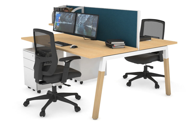 Quadro A Leg 2 Person Office Workstations - Wood Leg Cross Beam [1200L x 700W] Jasonl white leg maple deep blue (500H x 1200W)
