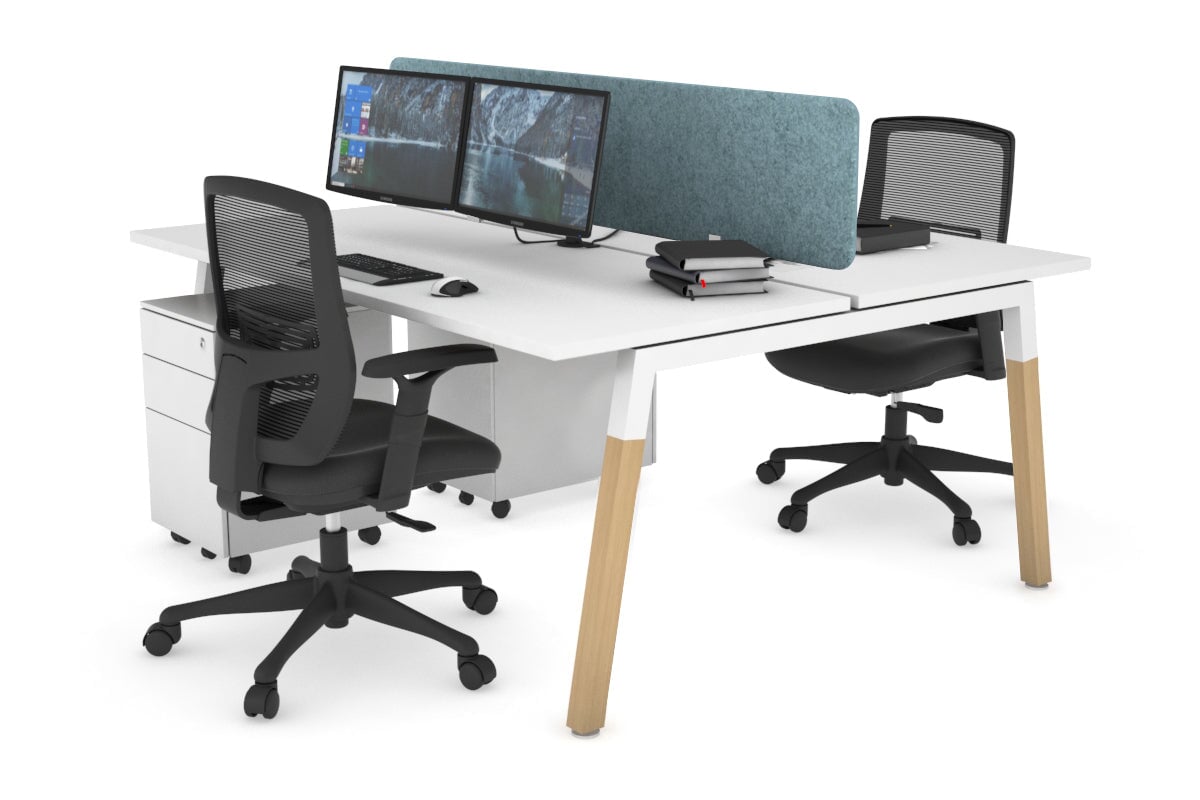 Quadro A Leg 2 Person Office Workstations - Wood Leg Cross Beam [1200L x 700W] Jasonl white leg white blue echo panel (400H x 1200W)