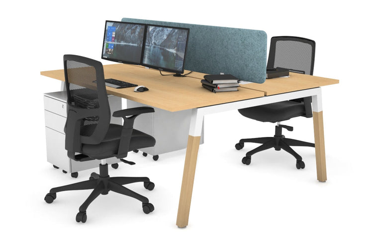 Quadro A Leg 2 Person Office Workstations - Wood Leg Cross Beam [1200L x 700W] Jasonl white leg maple blue echo panel (400H x 1200W)