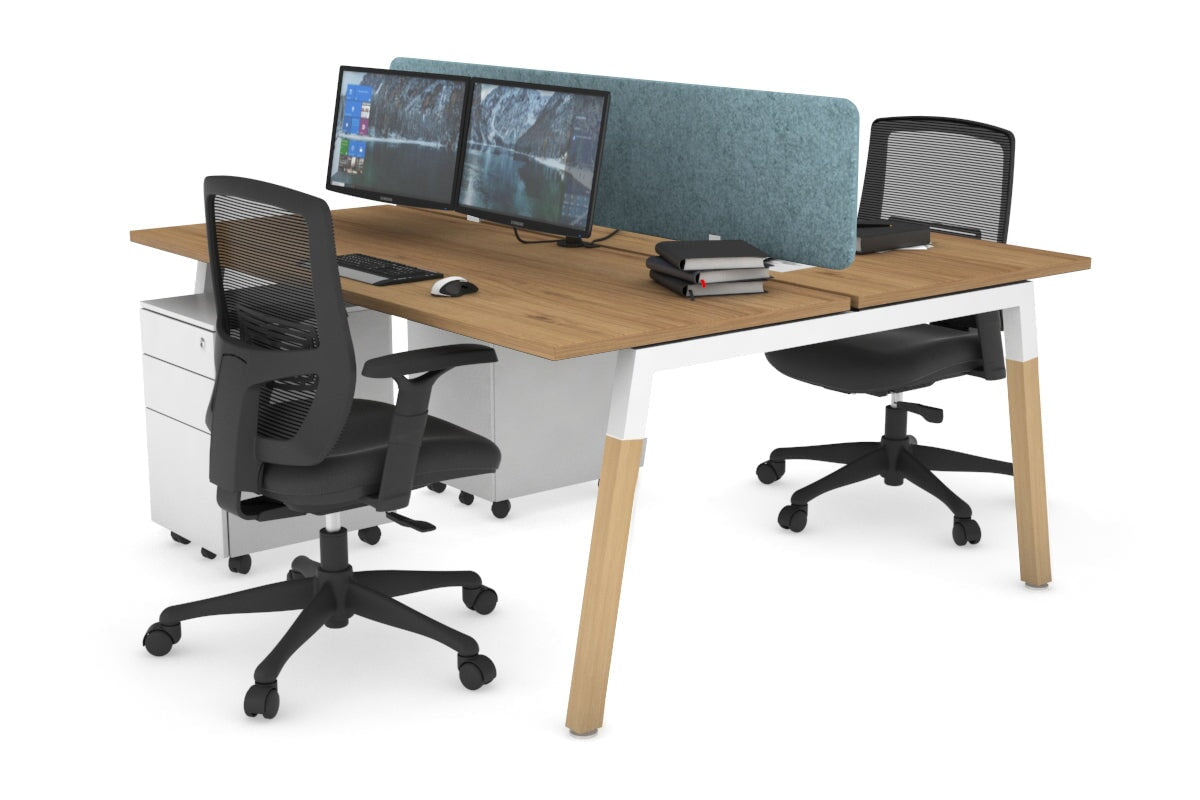 Quadro A Leg 2 Person Office Workstations - Wood Leg Cross Beam [1200L x 700W] Jasonl white leg salvage oak blue echo panel (400H x 1200W)