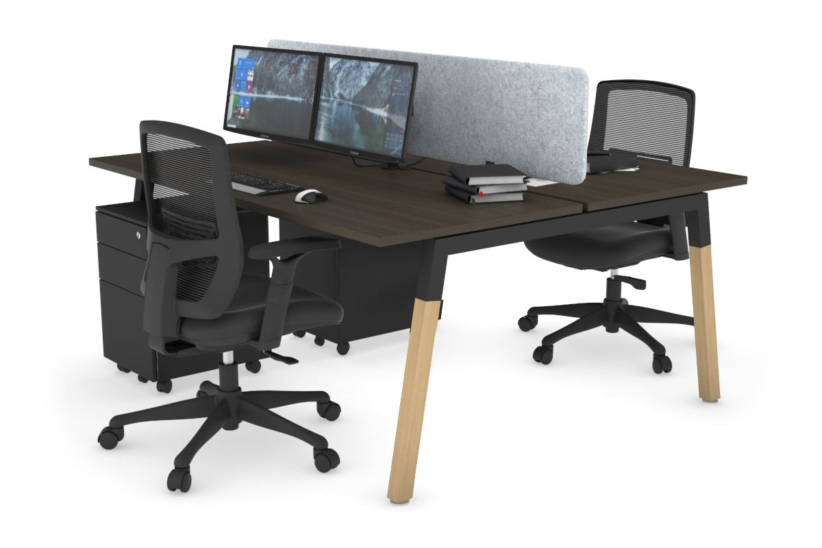 Quadro A Leg 2 Person Office Workstations - Wood Leg Cross Beam [1200L x 700W] Jasonl black leg dark oak light grey echo panel (400H x 1200W)