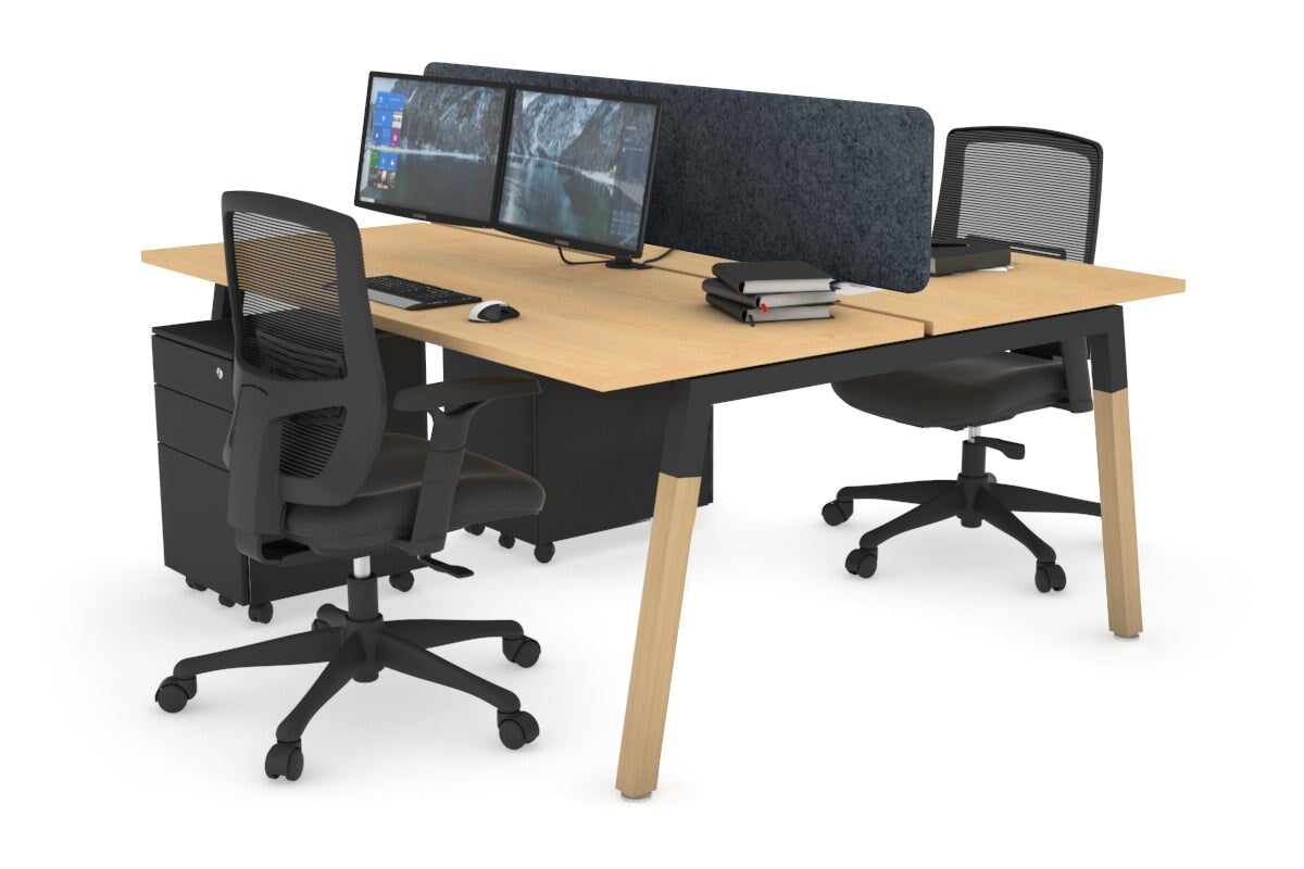 Quadro A Leg 2 Person Office Workstations - Wood Leg Cross Beam [1200L x 700W] Jasonl black leg maple dark grey echo panel (400H x 1200W)