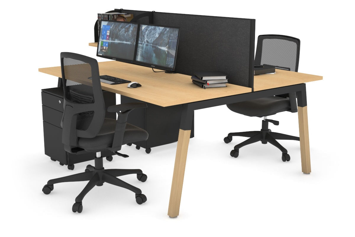 Quadro A Leg 2 Person Office Workstations - Wood Leg Cross Beam [1200L x 700W] Jasonl black leg maple moody charcoal (500H x 1200W)