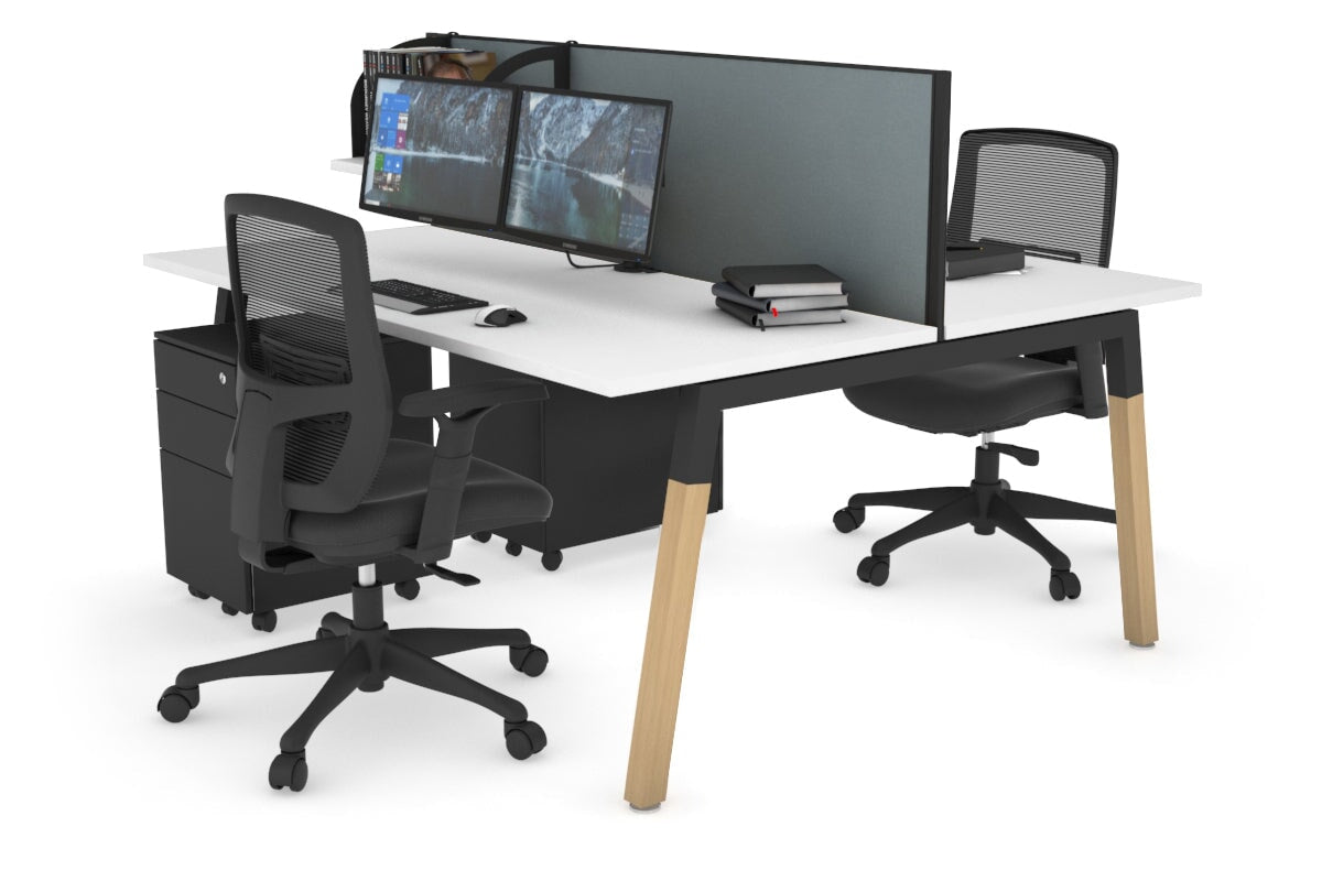 Quadro A Leg 2 Person Office Workstations - Wood Leg Cross Beam [1200L x 700W] Jasonl black leg white cool grey (500H x 1200W)