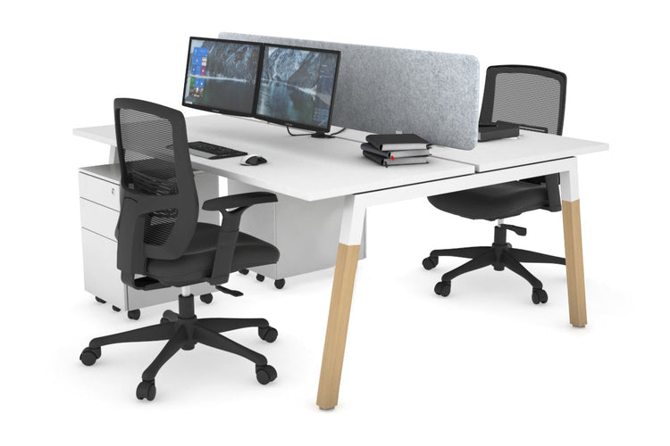 Quadro A Leg 2 Person Office Workstations - Wood Leg Cross Beam [1200L x 700W] Jasonl white leg white light grey echo panel (400H x 1200W)