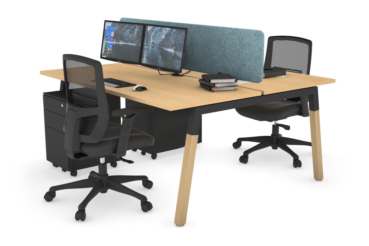 Quadro A Leg 2 Person Office Workstations - Wood Leg Cross Beam [1200L x 700W] Jasonl black leg maple blue echo panel (400H x 1200W)