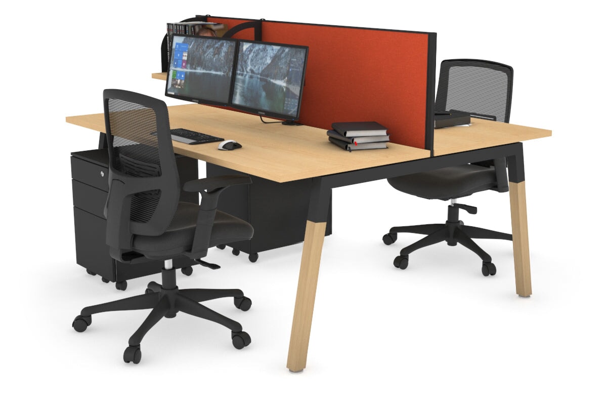 Quadro A Leg 2 Person Office Workstations - Wood Leg Cross Beam [1200L x 700W] Jasonl black leg maple orange squash (500H x 1200W)