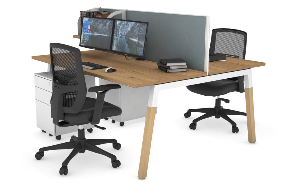 Quadro A Legs 2 Person Office Workstation - Wood Legs Cross Beam [1200L x 700W]-white leg salvage oak cool grey (500H x 1200W)