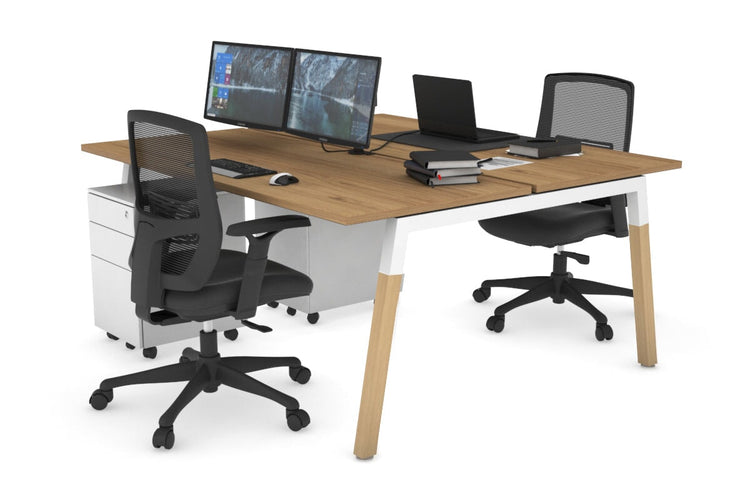 Quadro A Leg 2 Person Office Workstations - Wood Leg Cross Beam [1200L x 700W] Jasonl white leg salvage oak none