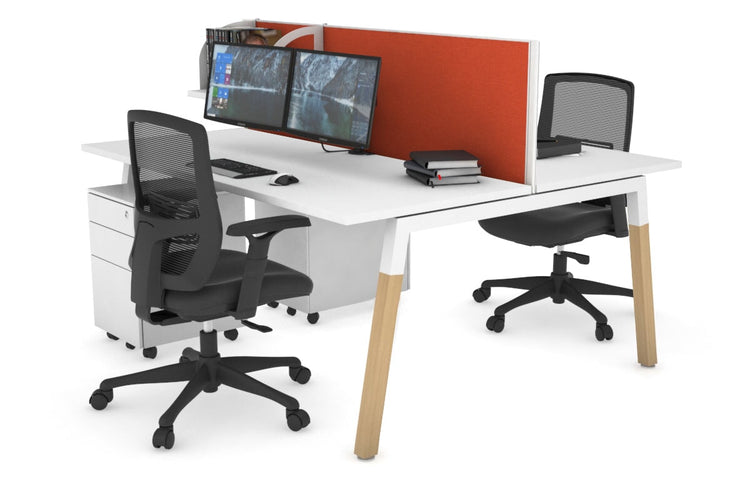 Quadro A Leg 2 Person Office Workstations - Wood Leg Cross Beam [1200L x 700W] Jasonl white leg white orange squash (500H x 1200W)
