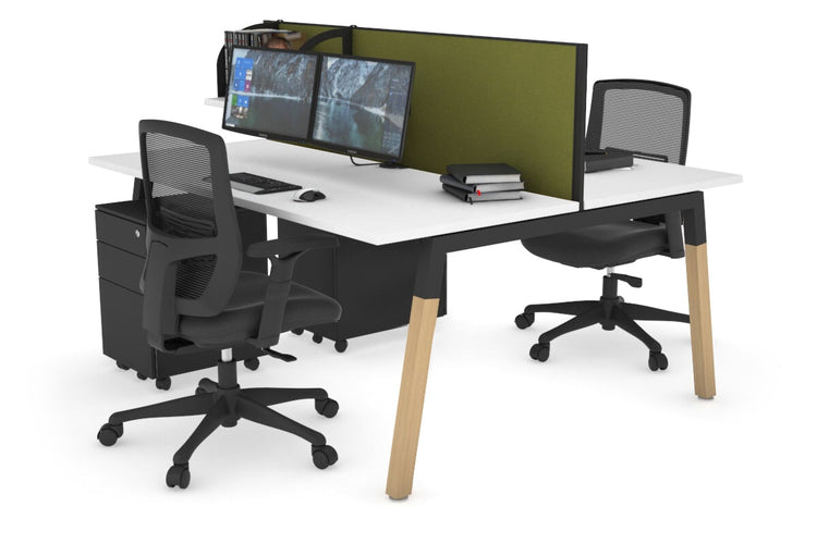 Quadro A Leg 2 Person Office Workstations - Wood Leg Cross Beam [1200L x 700W] Jasonl black leg white green moss (500H x 1200W)