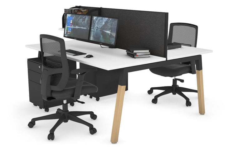 Quadro A Leg 2 Person Office Workstations - Wood Leg Cross Beam [1200L x 700W] Jasonl black leg white moody charcoal (500H x 1200W)