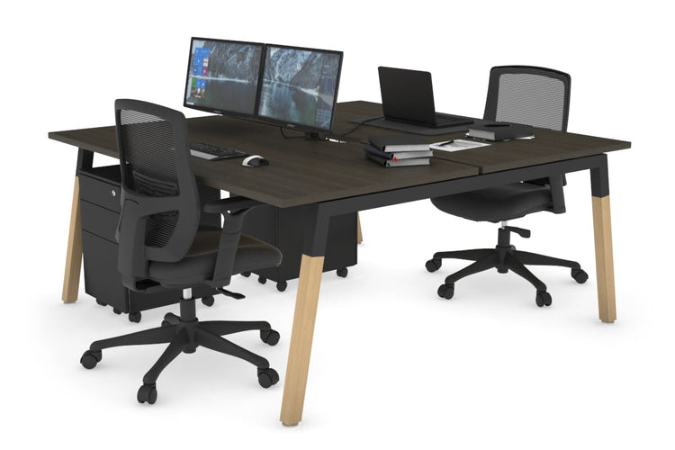 Quadro A Leg 2 Person Office Workstations - Wood Leg Cross Beam [1200L x 800W with Cable Scallop] Jasonl black leg dark oak none