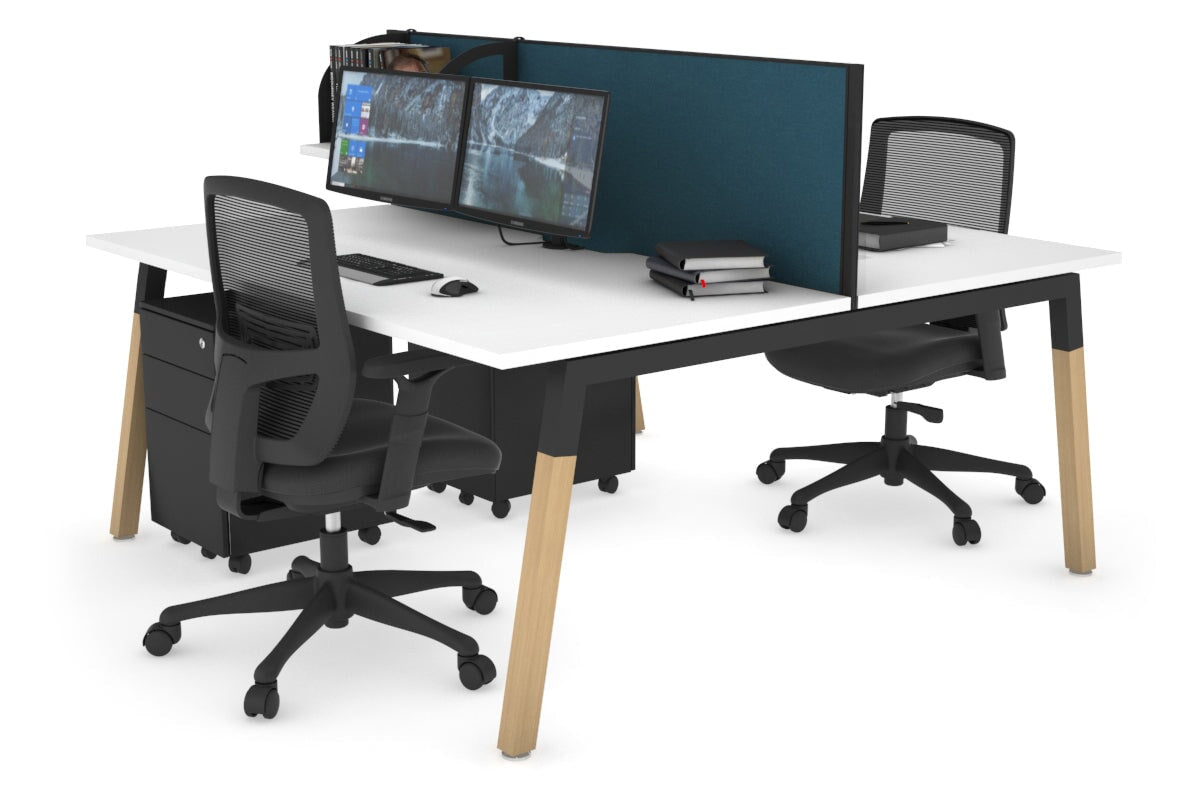 Quadro A Leg 2 Person Office Workstations - Wood Leg Cross Beam [1200L x 800W with Cable Scallop] Jasonl black leg white deep blue (500H x 1200W)