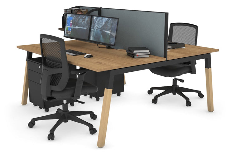 Quadro A Leg 2 Person Office Workstations - Wood Leg Cross Beam [1200L x 800W with Cable Scallop] Jasonl black leg salvage oak cool grey (500H x 1200W)